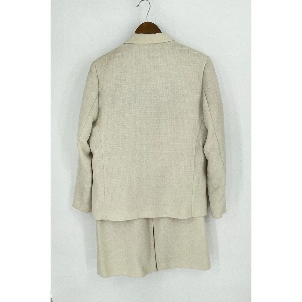Vtg‎ Karen Scott Women 12 Skirt Suit Beige Linen Blend Lined One Button Career